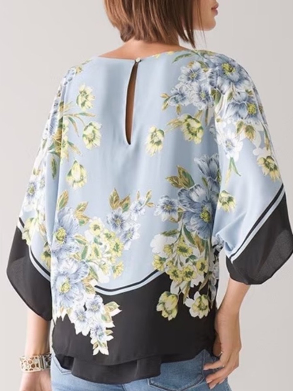 white house black market floral kimono blouse  medium - Picture 3 of 8